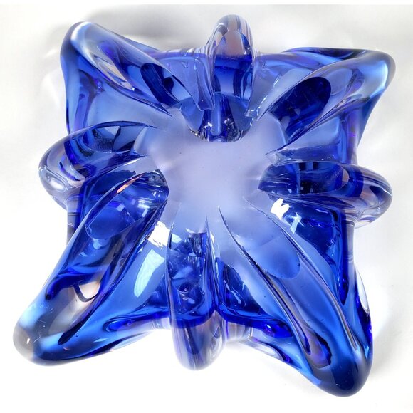 Sanyu Art Glass Decorative Bowl Blue Clear and Pink Heavy Vintage Japanese - Picture 8 of 9